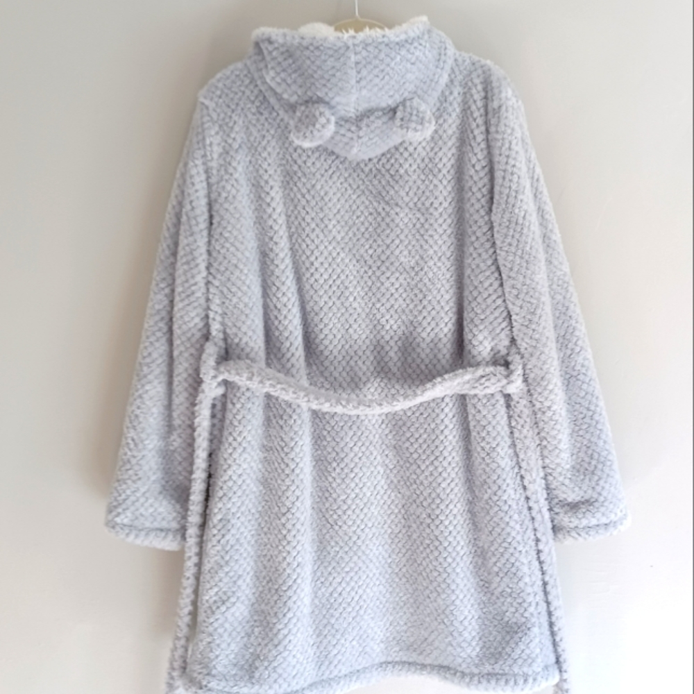 Topshop Soft Cozy Hooded Robe Pockets Grey L